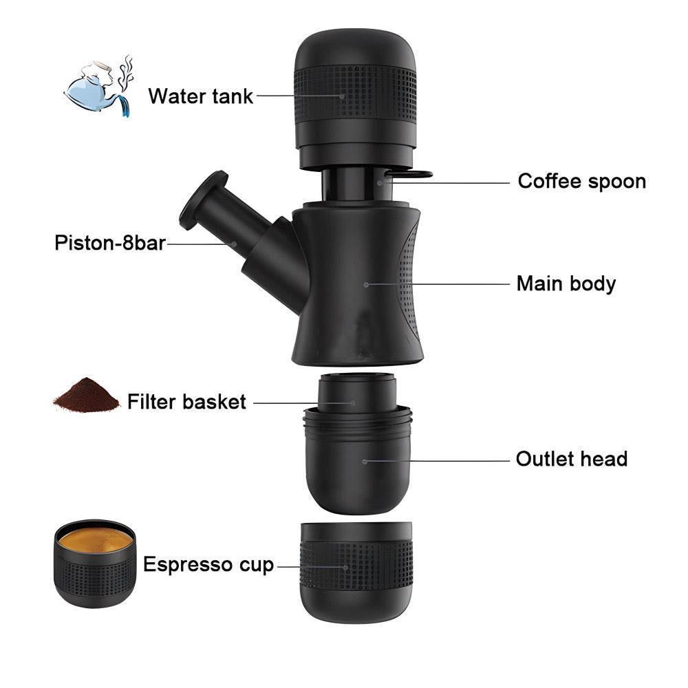 Portable mini coffee machine - 10% of sales giving back to community.